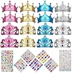 23-Piece Foam Crowns Set, 16-Piece Princess Tiaras & Crowns Party Hats with 7 Sheets 500-Piece Crystal Diamond Sticker DIY Birthday Decoration Favor Supplies