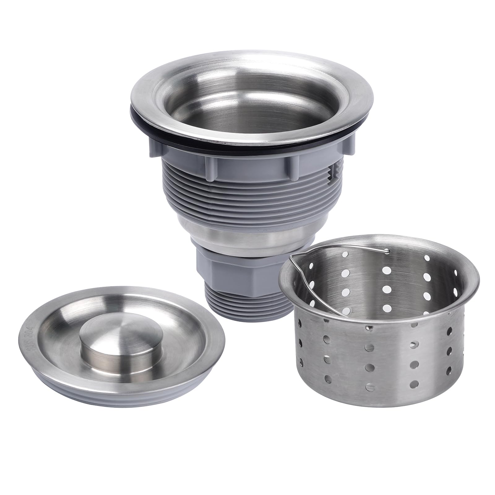Desagüe De Fregadero De Cocina De 3-1/2 Pulgadas Negro, Kit De Montaje De Drenaje De Fregadero, Cesta Coladora Profunda Extraíble Con Tapón De Fregadero/Tapa De Sellado Para Hogar, Cocina, Acero