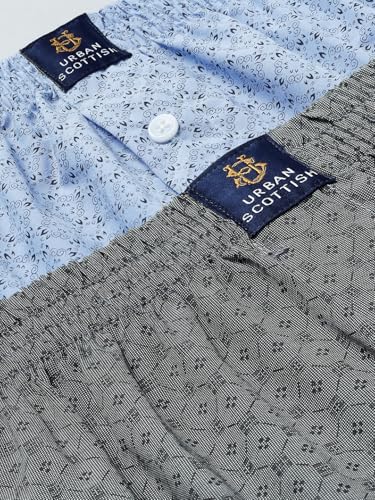 Image of Urban Scottish Men's Pack of 2 Cotton Printed Boxers with Side Pockets