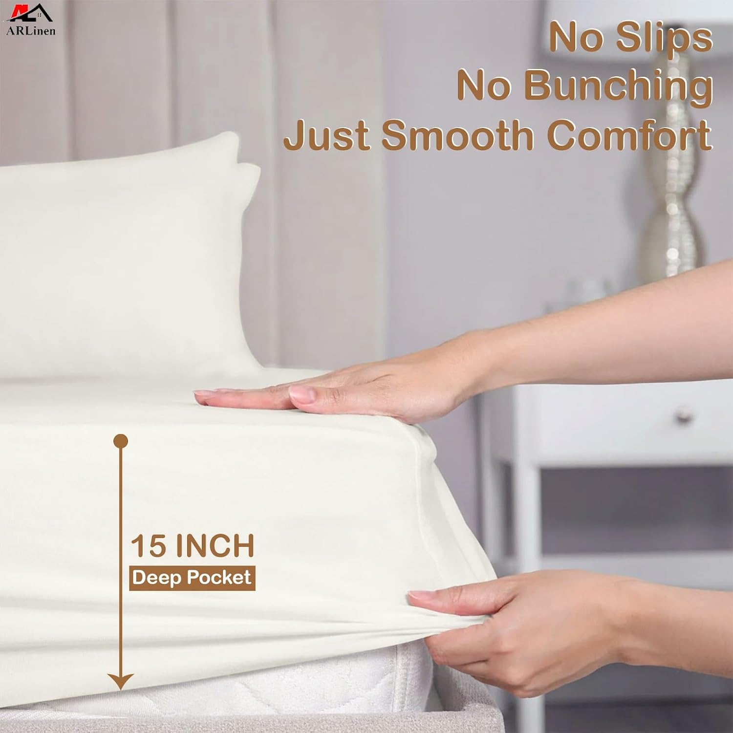 ARlinen Split King Sheet Set, 5 Piece 100% Egyptian Cotton Sheets for Adjustable Bed, Ivory, Fits Upto 15 Inch Deep Mattress, Soft & Breathable Bedding