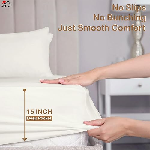 Miniatura 6 de ARlinen Juego de sábanas divididas King para cama ajustable de algodón, sábanas de tamaño King con bolsillos profundos, 5 piezas, sábanas de tamaño