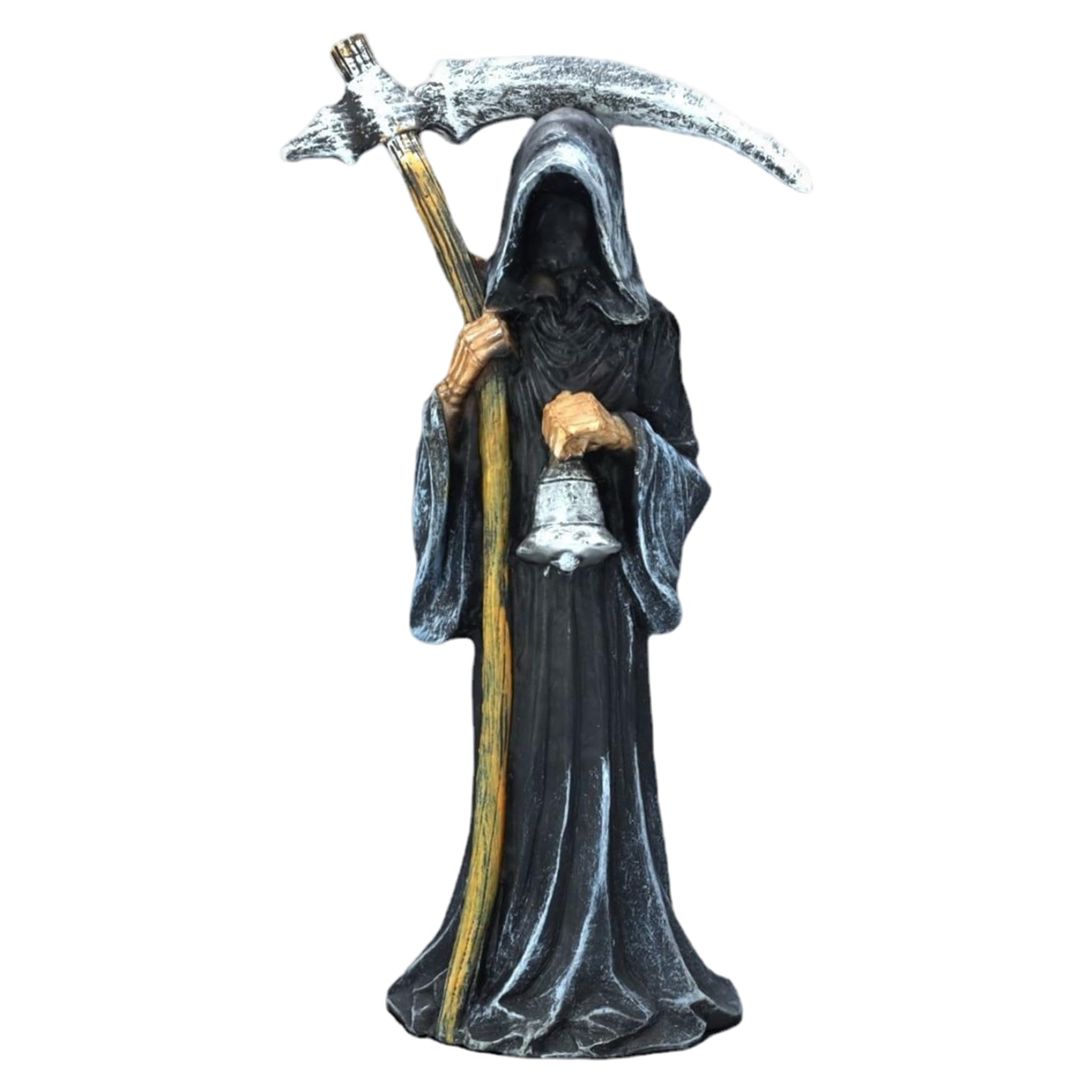 Hintyne Grim Reaper Grim Reaper Statue 3.5x6.7 Inch Resin Scary Santa Muerte Statue, Standing Religious Figurine for Indoor Outdoor Halloween Decorations