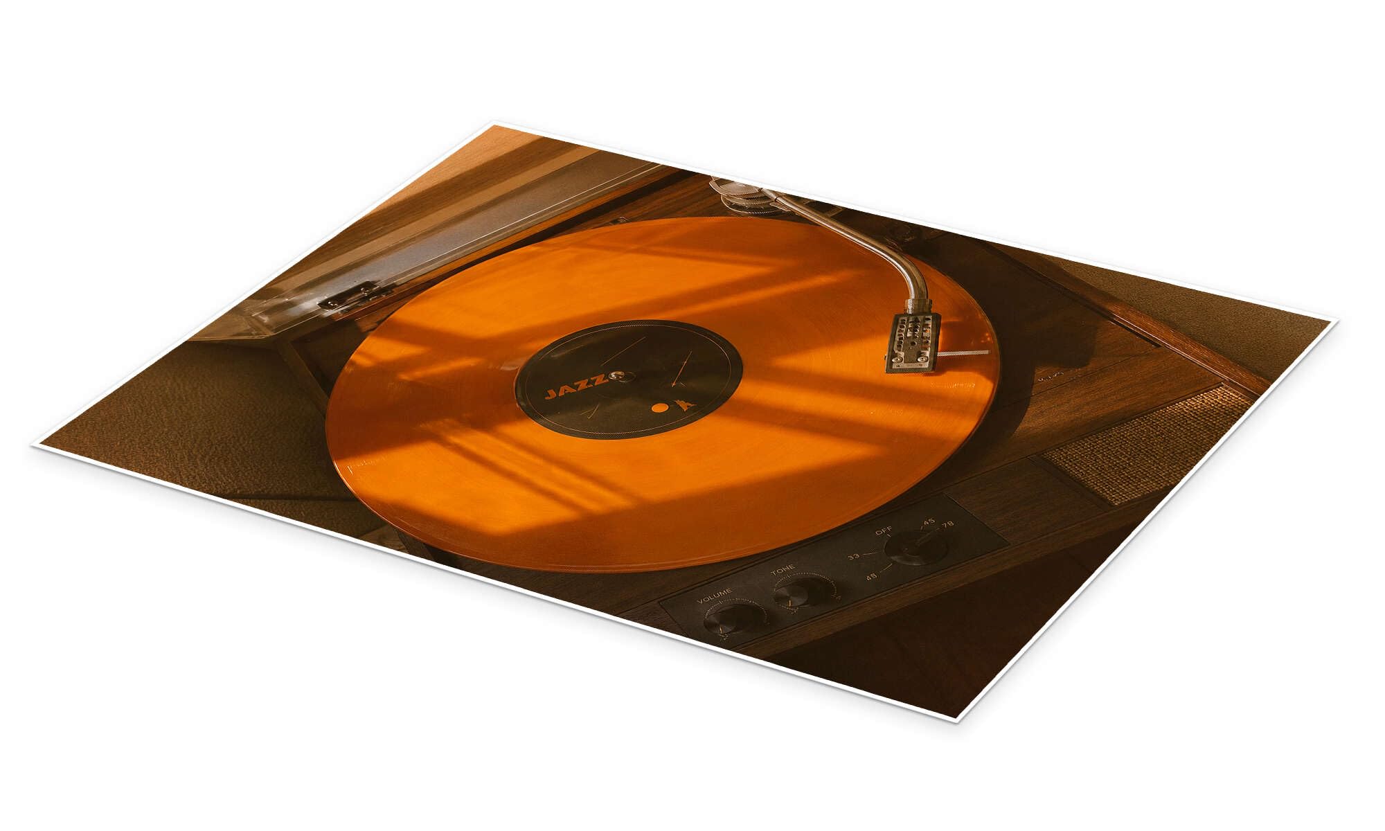 Posterlounge Retro jazz turntable Poster | 100 x 130 cm Arancione Quadri Decorazione per pareti