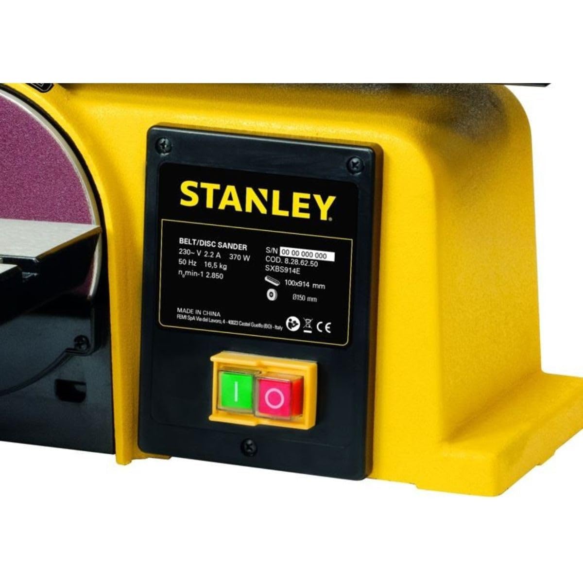 STANLEY - Ponceuse d'établi à bande et à disque SXGBL150E, moteur 370W induction silencieux, base en fonte stable, aspiration intégrée, pour ponçage bois et métal, bras réglable.