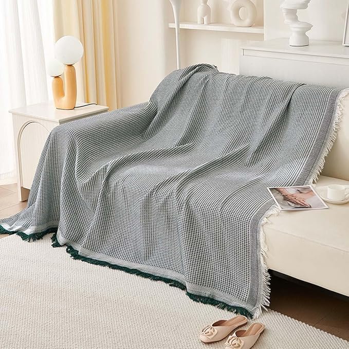 Couverture de canapé en coton 90x150cm jeté réversible à pompons