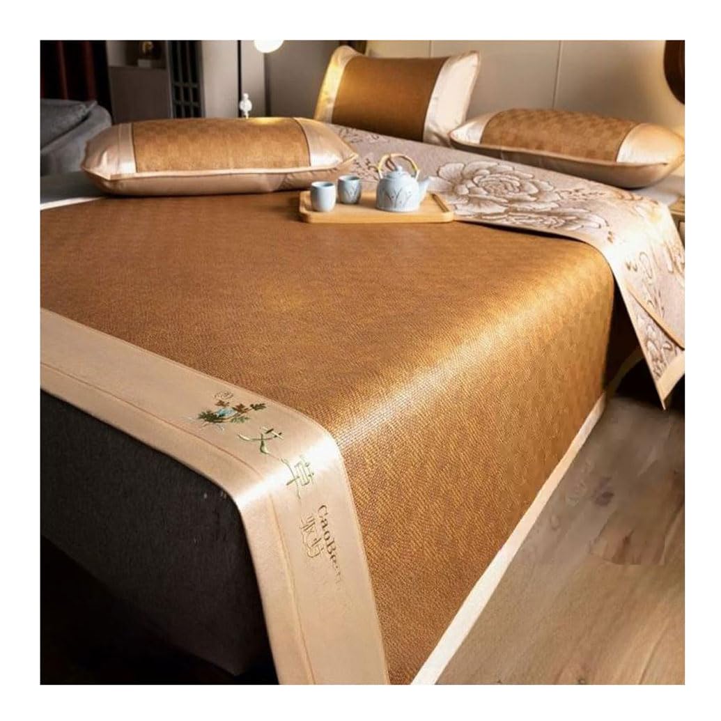 Ratán Juego de sábanas en Verano,Alfombra Para Dormir De Verano con Funda de Almohada de Ratán, Alfombra Para Dormir de Ratán Natural Transpirable Para El Dormitorio Escuela(Size:150cmx200cm,Color:#2)