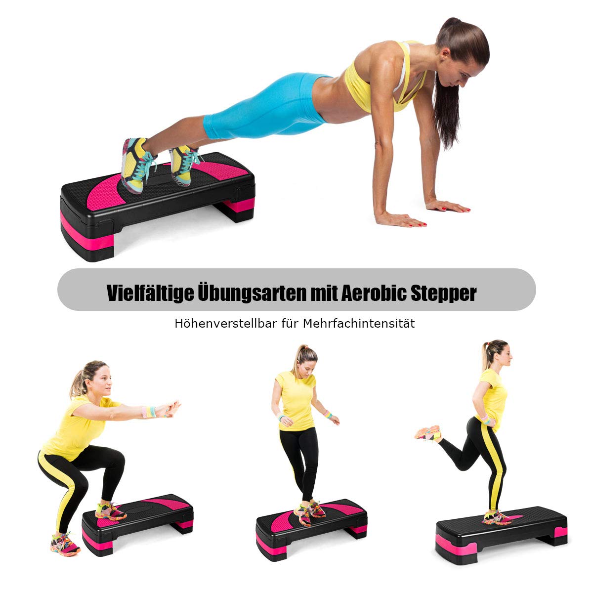 COSTWAY Höhenverstellbarer Aerobic Stepper mit Zwei Stufen von 10 cm und 15 cm, Steppbrett bis 250KG belastbar, Stepbench, Fitness Stepper für das Heim-Fitness