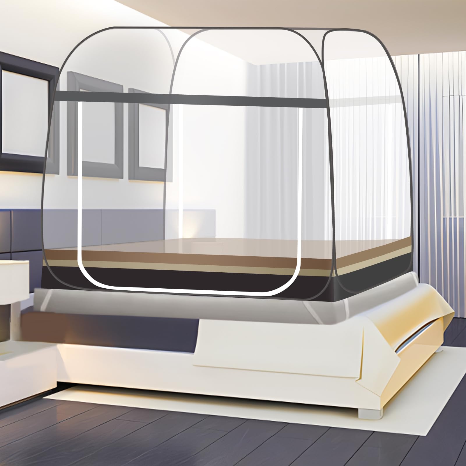 Moustiquaire pour lit,Tente Portable de Voyage Pliable avec Double Porte avec Fond Facile à Installer, Efficace Contre Les Bites de Moustiques pour Chambre, Camping, Voyage (200 * 150 * 150cm)