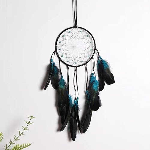SMANSNAY Dream Catchers Wall Decor, Handmade Dream Catcher Feather Decoration for Home, Boys Girls Bedroom, Wedding Blessing Gift 20.9" Length (Black Blue)