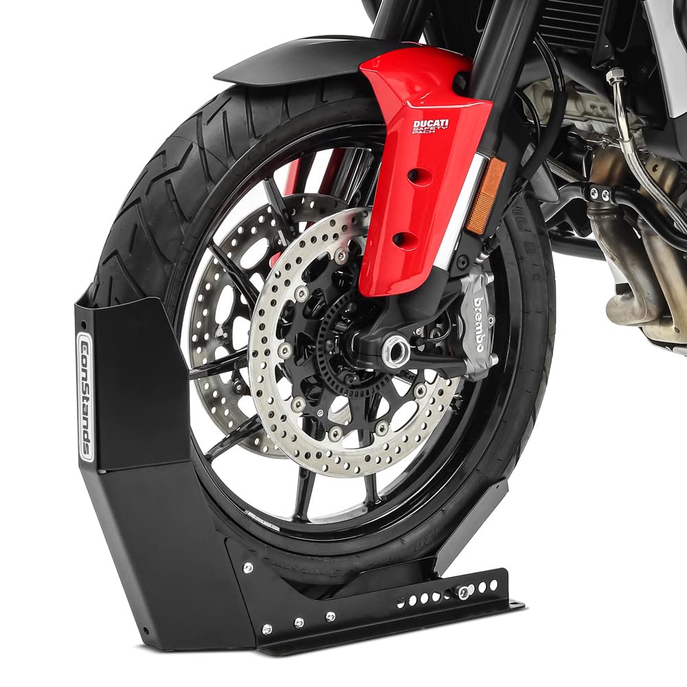 ConStands Easy Transport Fix - Motorrad Wippe Schwarz kompatibel mit Anhänger Vorderrad Transportständer Motocross Roller DPLB3