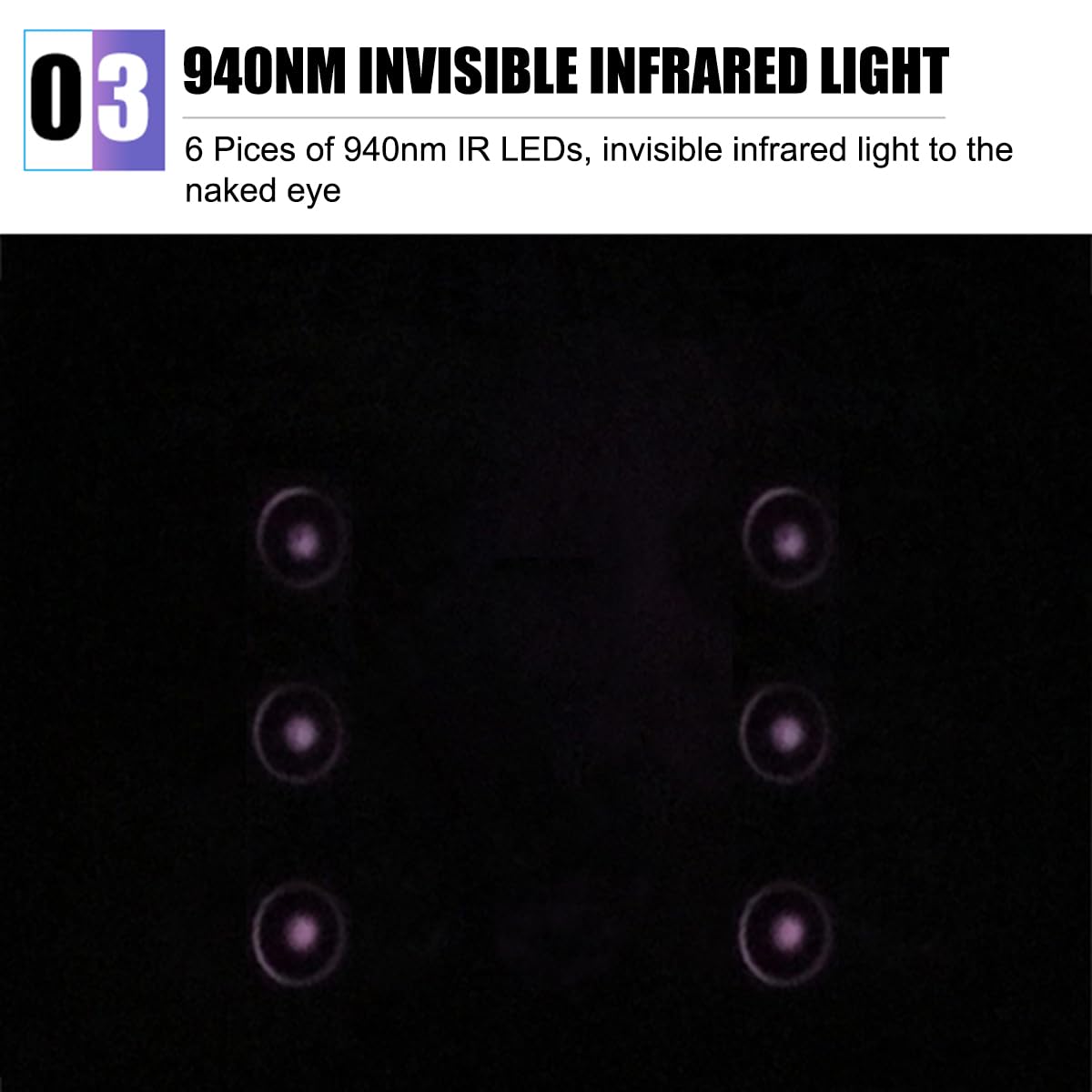 6 LED unsichtbare 940nm Nachtsicht IR-Strahler, IP65 wasserdichtes Infrarotlicht für Überwachungskameras (940nm IR, 90° Winkel für 4mm Objektiv)