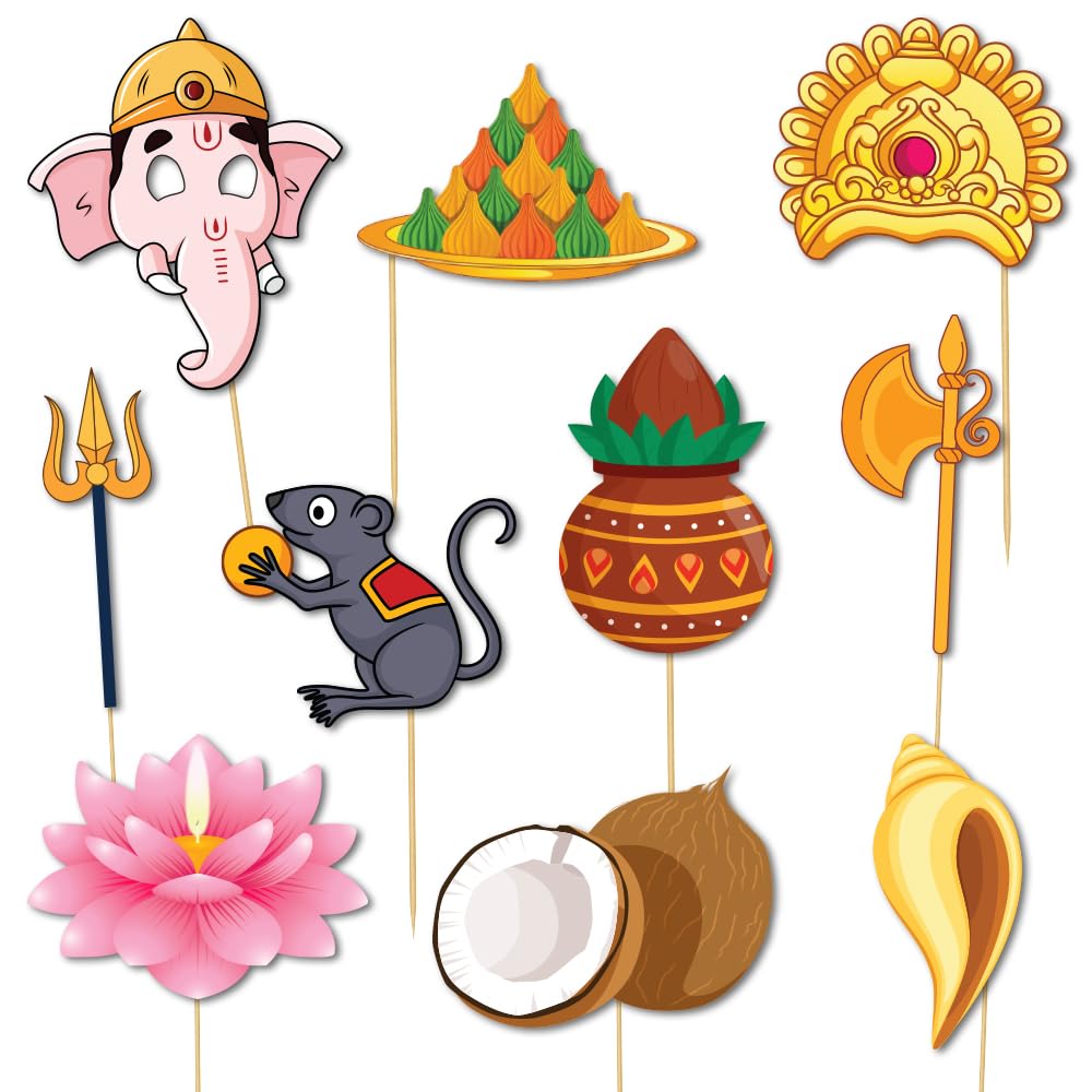 Festiko® Ganpati Bappa Morya Photobooth Props, Selfie Props For Ganesh Puja, Ganesh Chaturthi Decoration Combo
