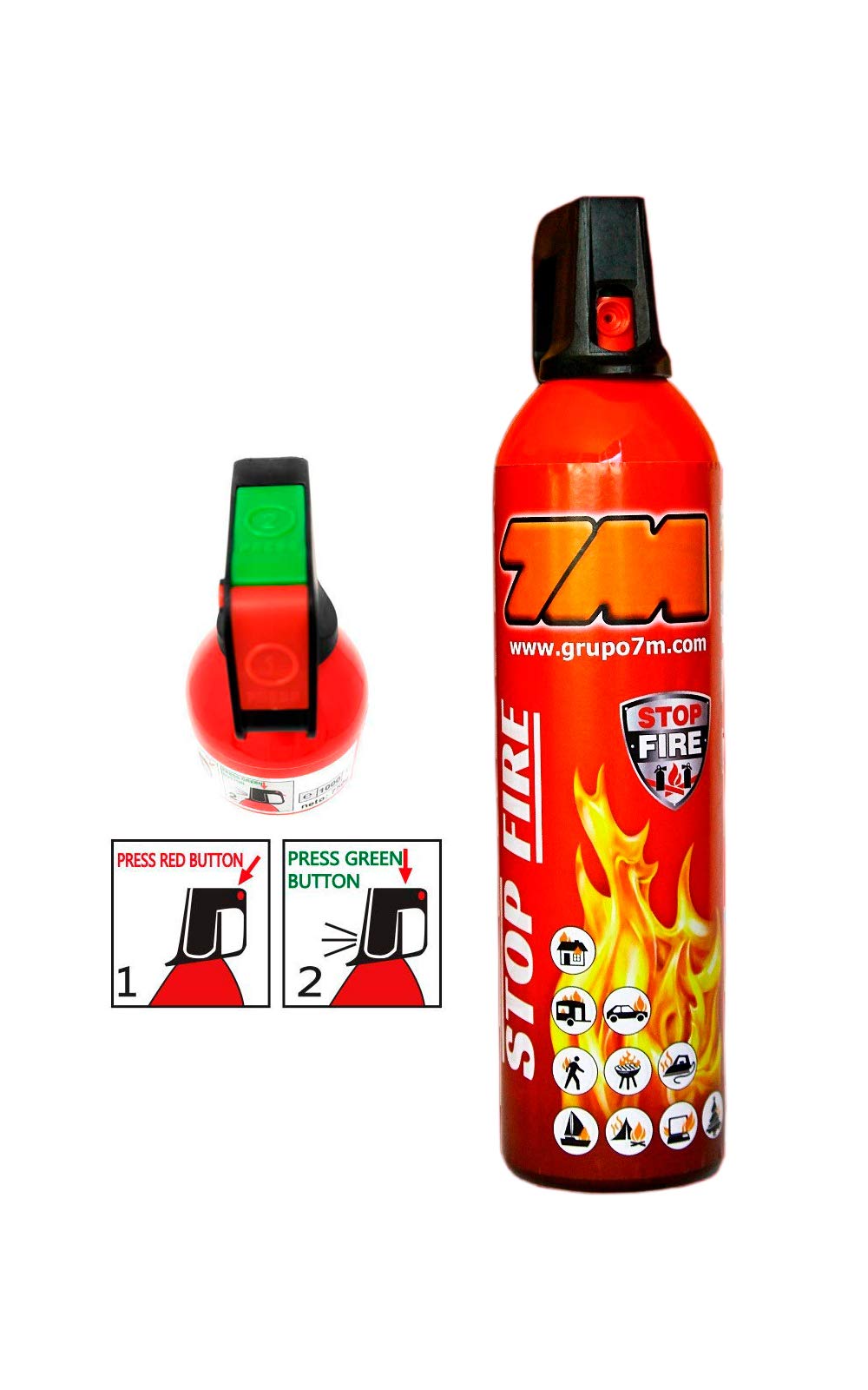 Mini extintor STOP FIRE. Extintor para casa, coche, taller, oficina, caravana, jardin, etc. NO es tóxico ni irritante. Fácil de limpiar. No necesita revisiones