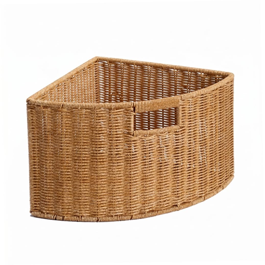 Takingup Wicker Storage Baskets for Shelves, Small Wicker Basket, Handwoven Fan-Shaped Rattan Basket, Light Brown, 11.42x8.27 Inch - Baskets