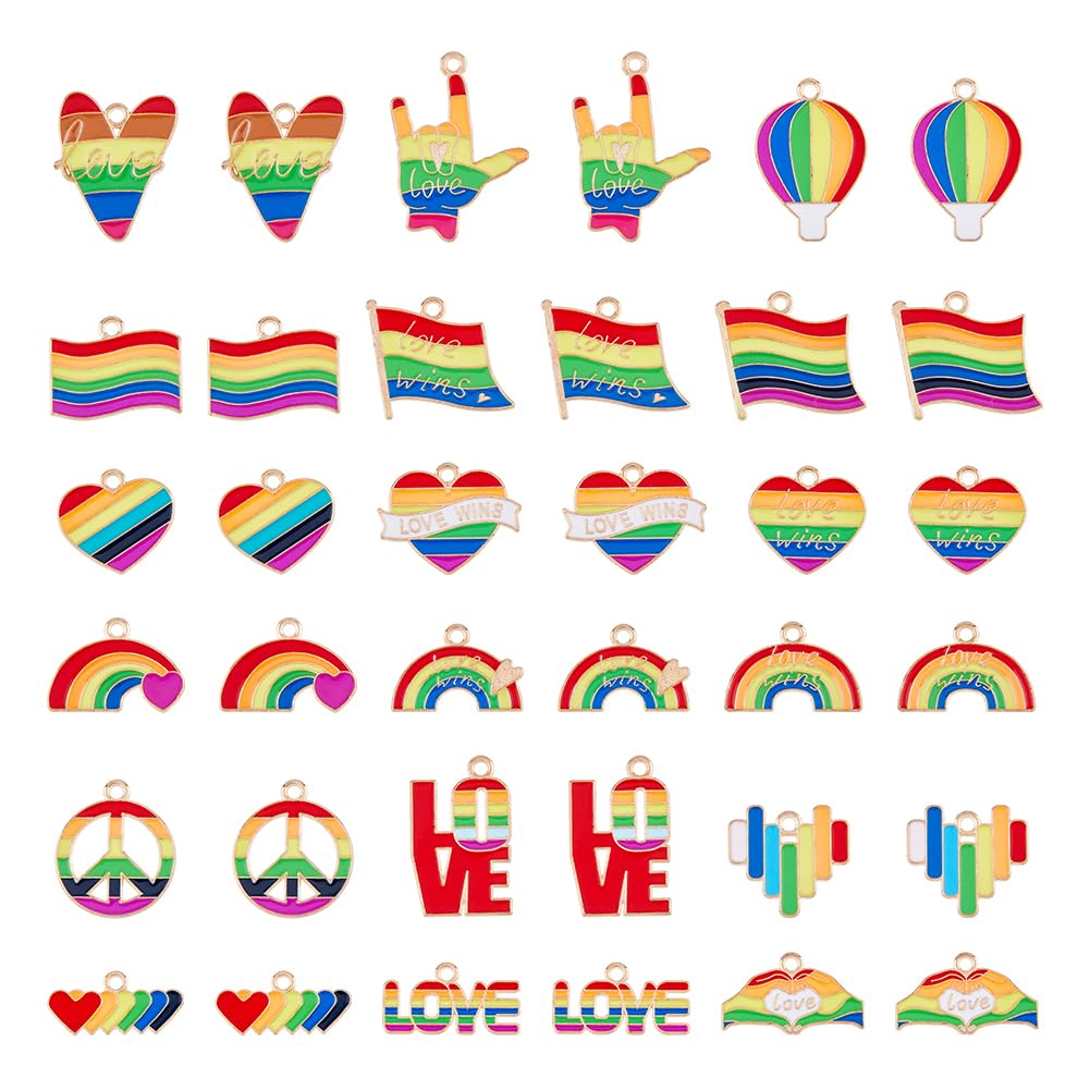 DICOSMETIC72Pcs 18 Styles Enamel Rainbow Charms Rainbow Striped Heart Charms Love Pattern Peace Pendants LGBT Pride Charms Pride Awareness Charms Alloy Charm for Jewekry Making