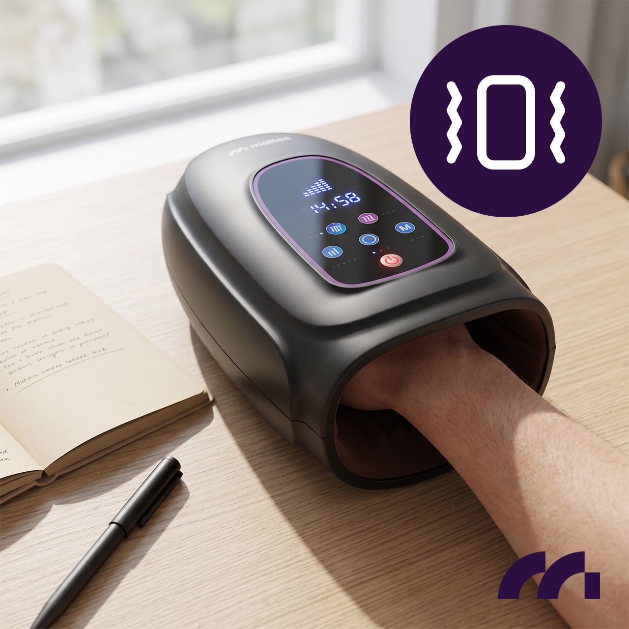 MalTec Handmassagegerät mit Wärme, Vibration, 5 Stufen und Akku