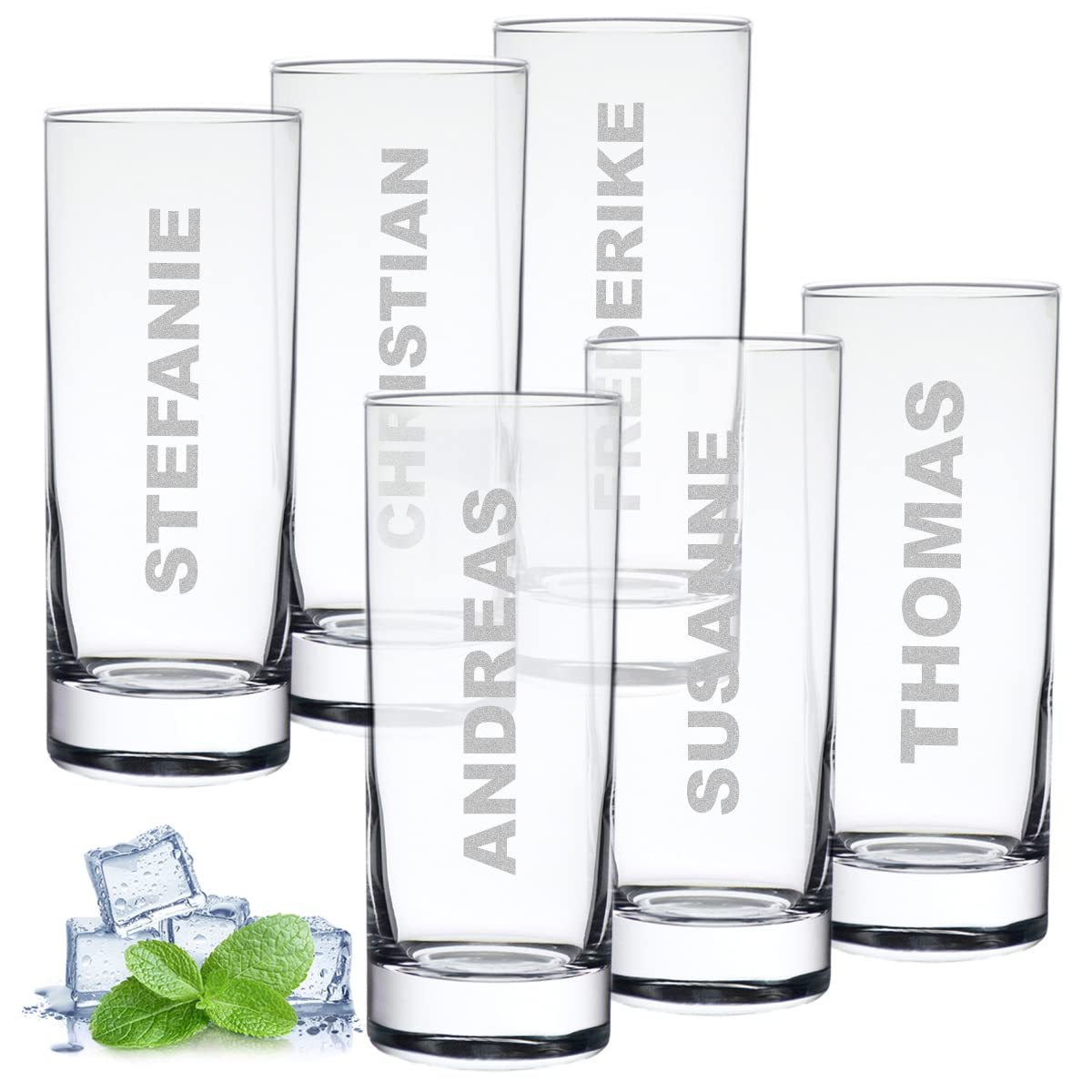 polar-effekt Wasser Trinkgläser 6er-Set 485 ml mit Gravur - personalisierte Wassergläser - spülmaschinenfeste Gläser für Cocktails, Wasser und Saft