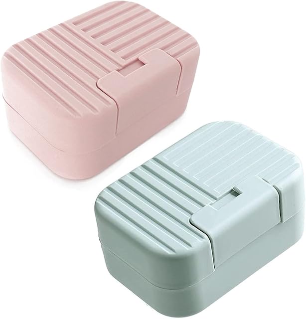 Soap Dish with Lid,2 PCS soap Dish,Travel Soap Box Container,Portable Shower Soap Box Perfect for Bathroom, Travel, Camp(Pink,Blue)
