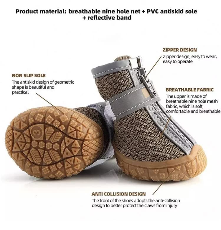 Image of KUTKUT Dog Shoes for Hardwood Floors | Breathable pet Boots with Anti-Skid Rugged Sole | Summer Dog Booties | Pet Hiking Boots with Reflective & Adjustable Strap Zipper Closure for Small Medium Dogs