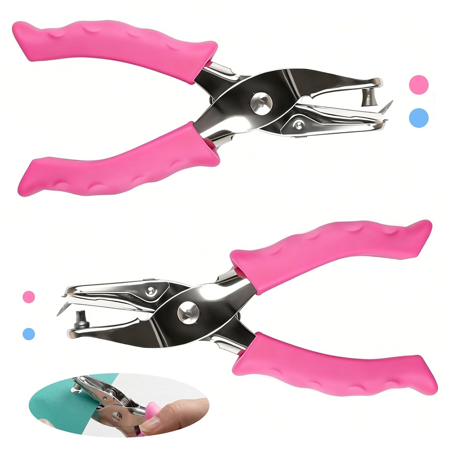 2 Pcs Single Hole Punch, 1/4" & 1/8" Mini Small Hole Puncher with Soft Grip, Handheld Hole Punch for Paper Crafts Scrapbook Tags Office Classroom Use