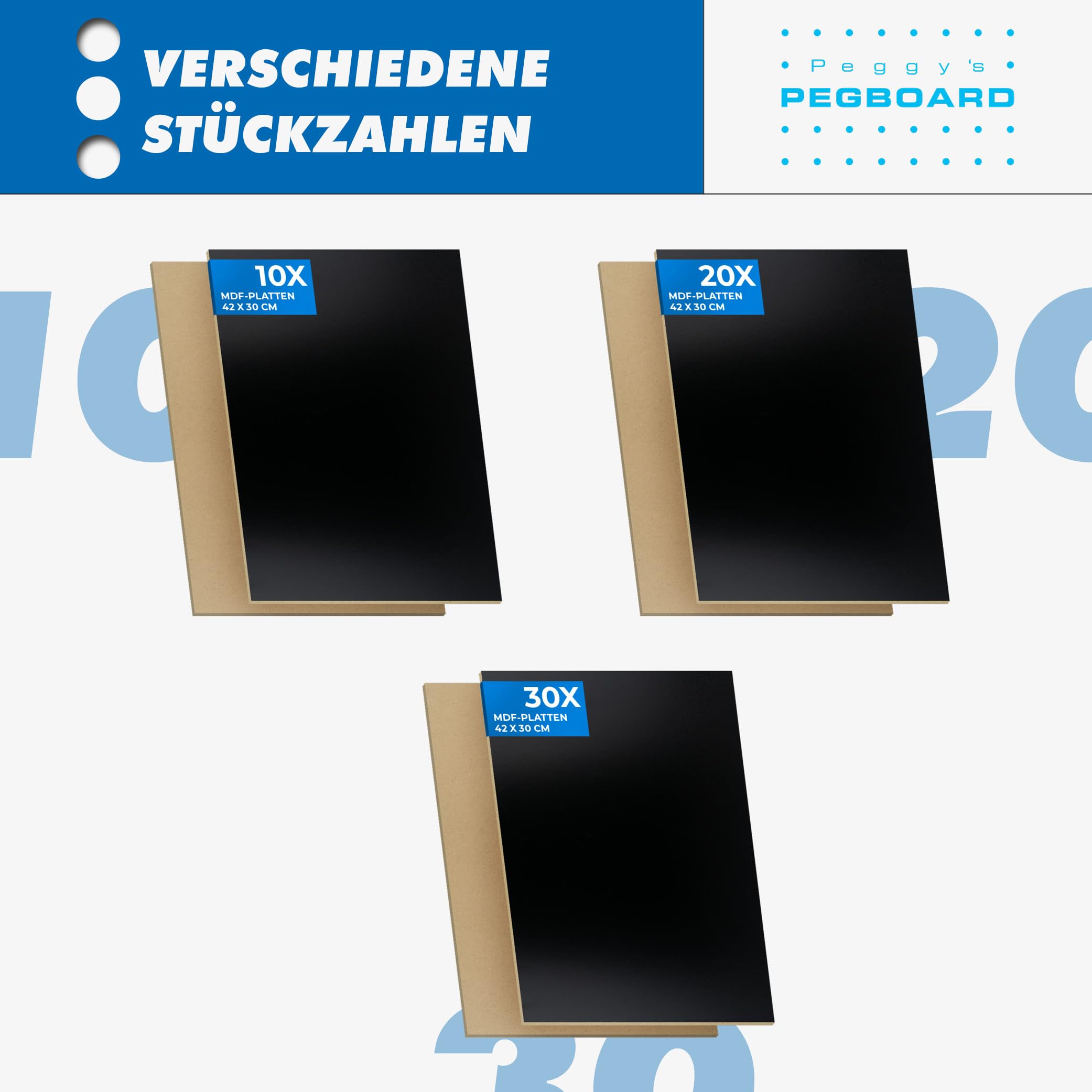 PEGBOARD MDF Zuschnitte 42 x 30 x 0,3cm 20er Set | 10/20 / 30 Stück MDF-Platten 3 mm einseitig schwarz lackiert - mdf 3mm für Lasergravur, CNC-Bearbeitung, Fräsen, Basteln | Made in Germany