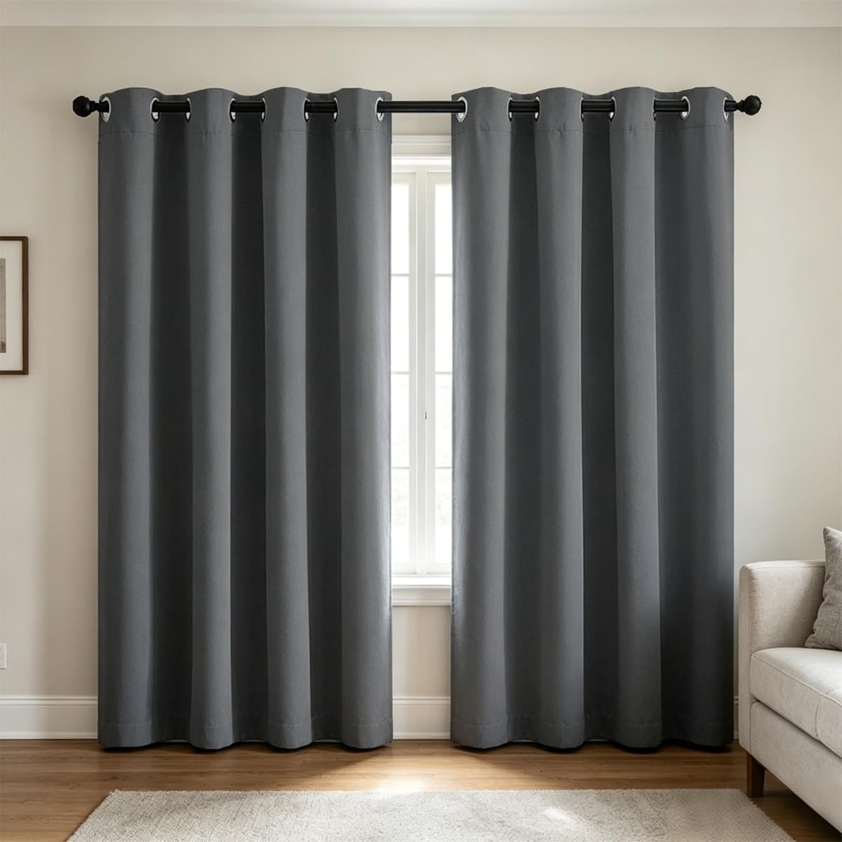 Hovoto Blackout Curtains, Blackout Privacy Panel, Eyelet Thermal Insulated Curtain for Bedroom, Soft Living Room Window Curtains Drapes 2 Panel, W 46" x L 90", Dark gray