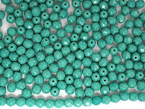 Miniatura 3 de Cuentas de vidrio facetadas redondas pulidas al fuego checo (102 cuentas) color verde opaco (turquesa verde), hilo de 16 pulgadas