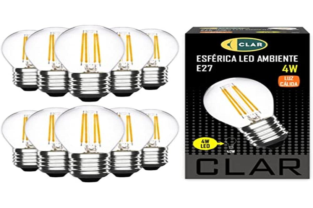 CLAR, Vintage E27 LED Bulb 4W, Decorative E27 Filament Bulb 3000K Warm White 3000K (Pack of 10)