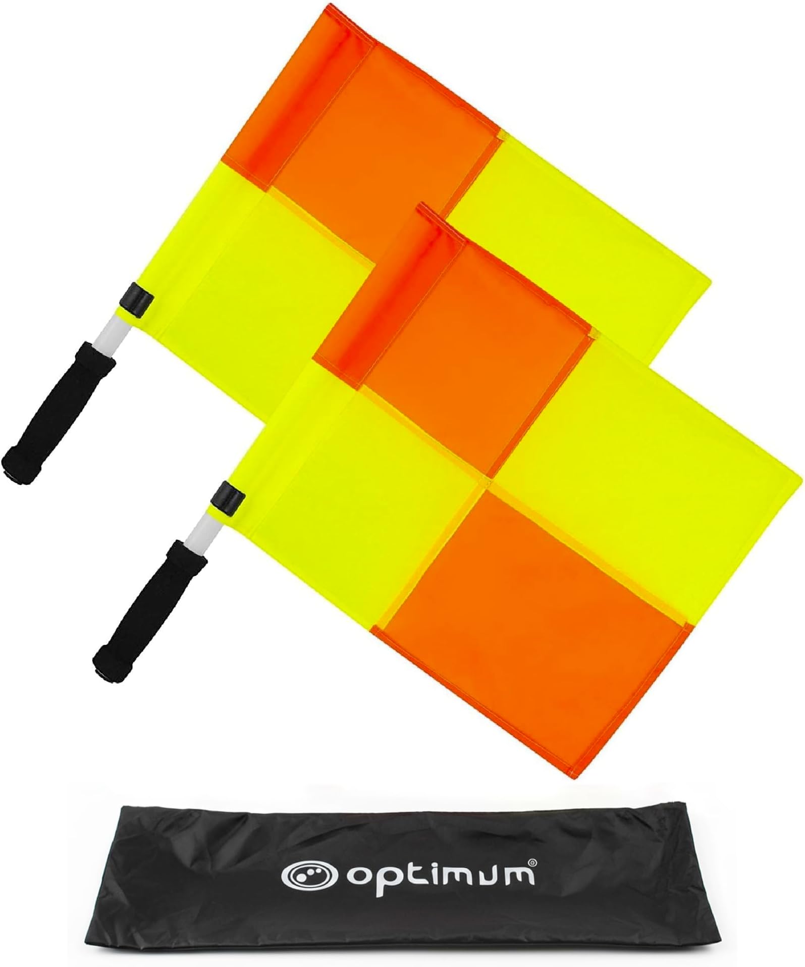 Optimum Linesman Flags Pack of 2 – High-Visibility, Durable & Lightweight Referee Flags with Non-Slip Ergonomic Grips & Carry Bag for Rugby, Football, Hockey & Beyond