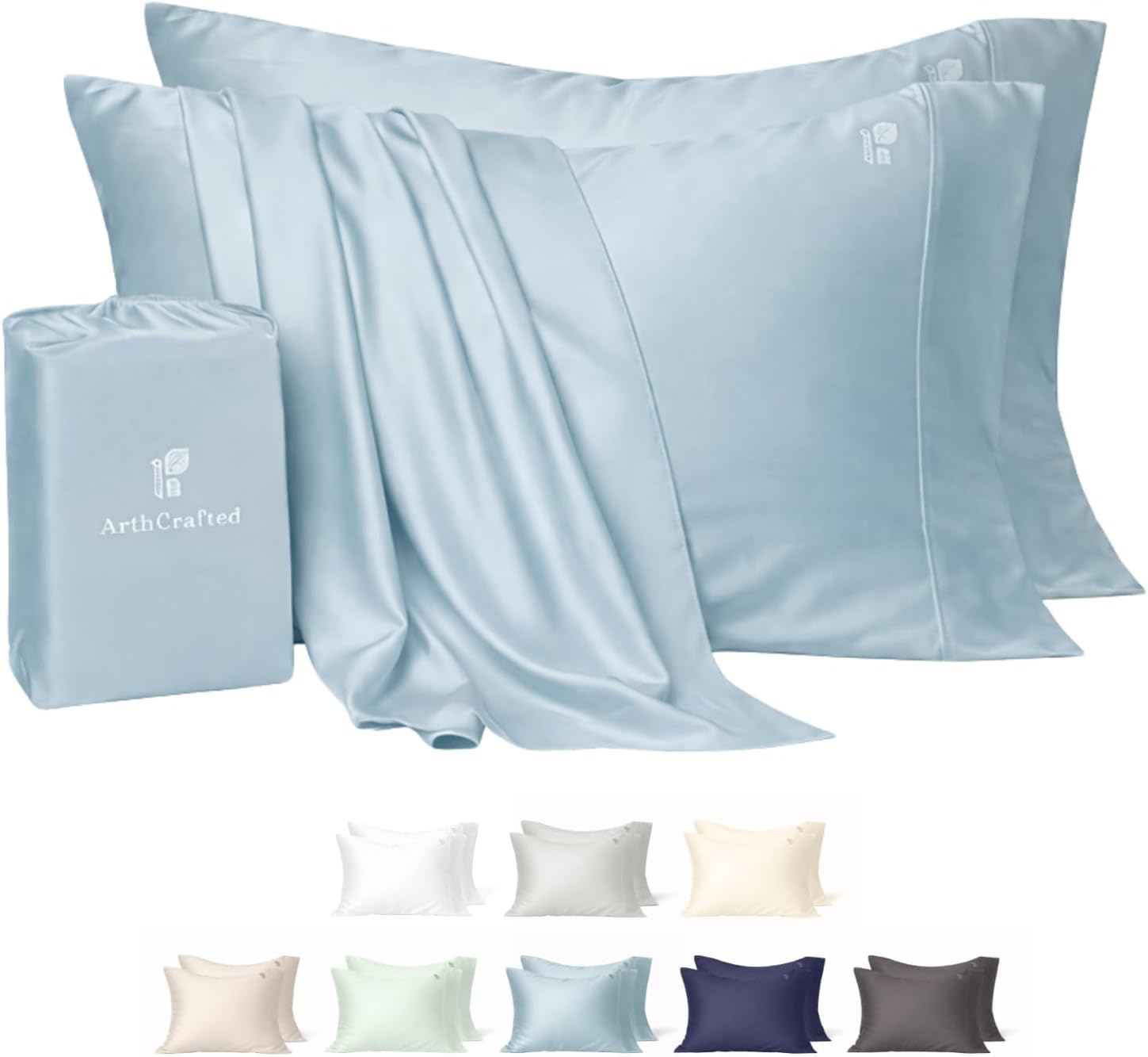 100% Eucalyptus Tencel Cooling Pillowcases, 2 Pack Moisture Wicking, Temperature Regulating, Soft & Smooth, Envelope Enclosure Pillowcase Pair (Sterling Blue, Queen (21" X 31"))