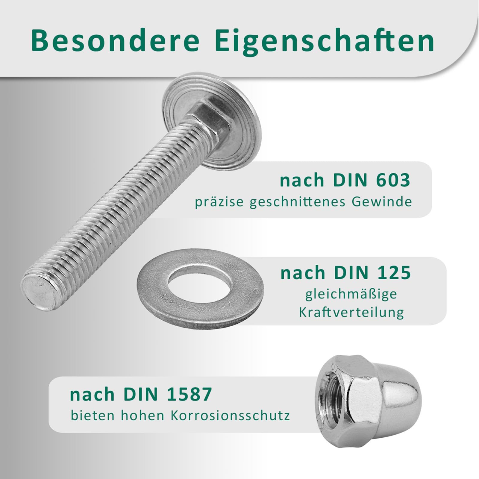 DSM – Viti a testa esagonale M6 x 60 mm secondo DIN 603 – Dado cieco M6 secondo DIN 1587 & Rondelle secondo DIN 125 – Acciaio inox A2/V2A – Filettatura completa – Viti a testa cilindrica con base