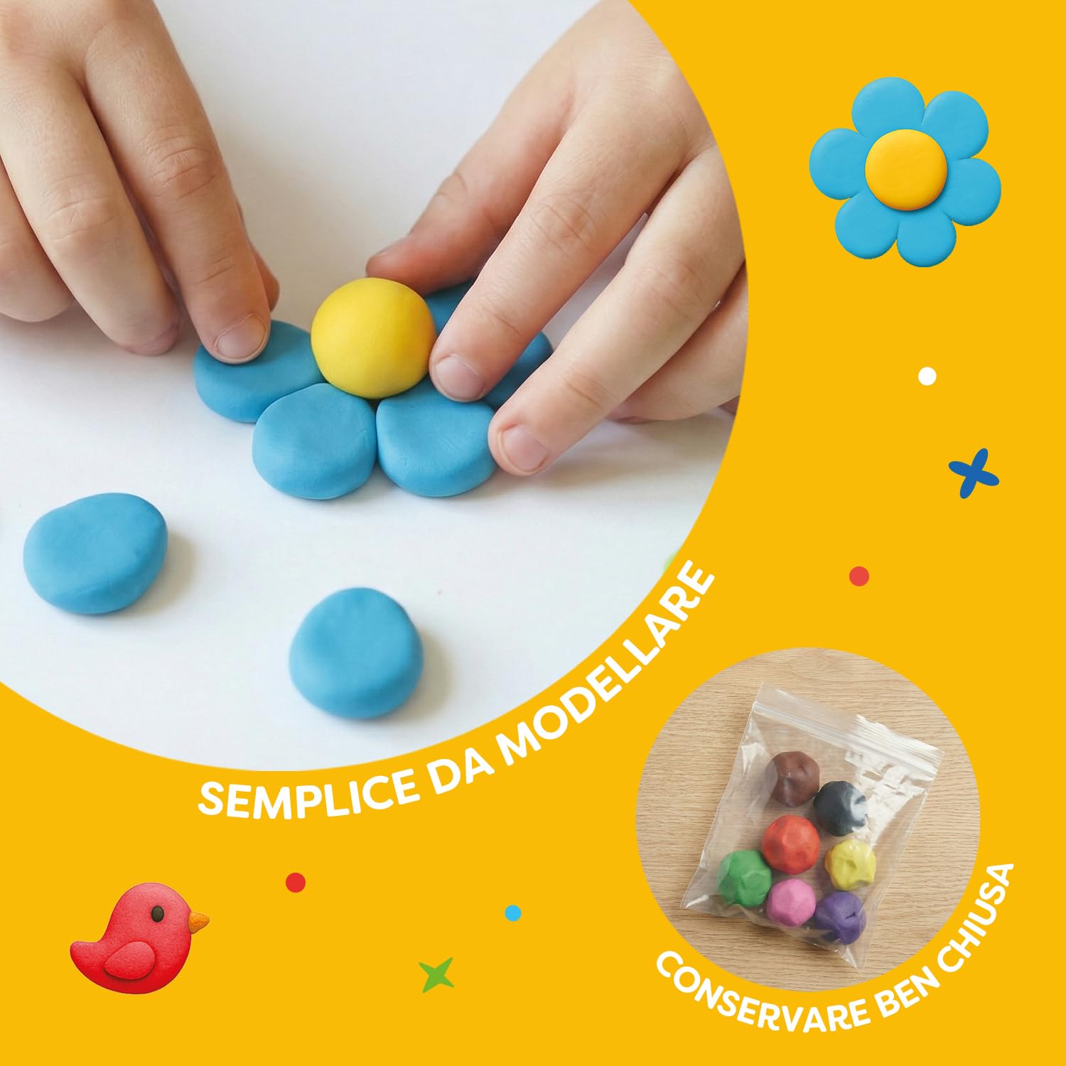 PRIMO Easydò - Pasta da Modellare, Pasta Modellabile 80 Panetti 60g x 19 Colori per Bambini 3+ Anni Classic, Fluo, Metal e Pastel - Made in Italy e Testata, Cartoleria e Lavoretti Creativi per Bambini