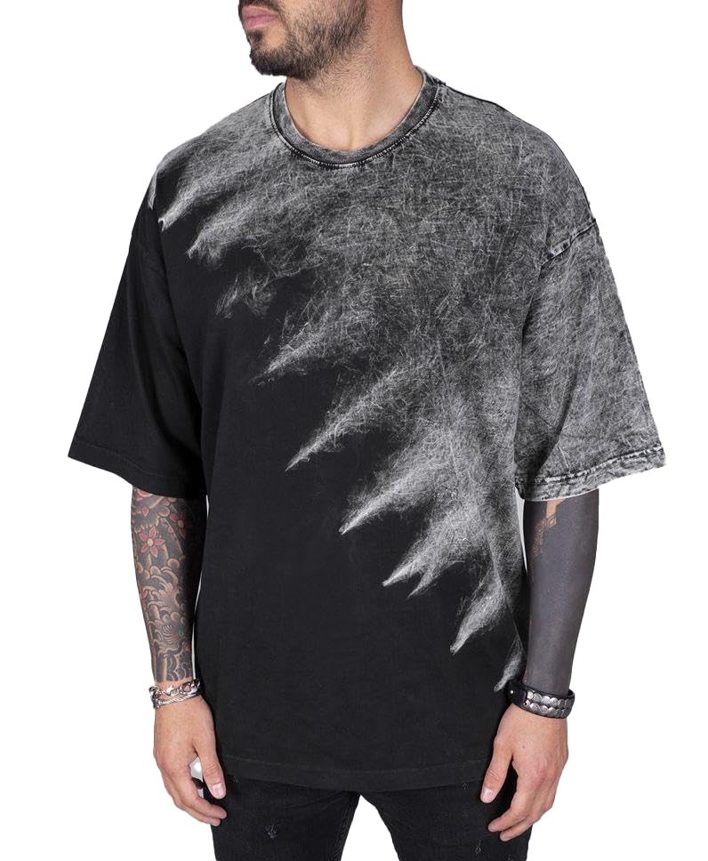 boffi ... 100% Cotton Oversized T-Shirt Unisex Drop Shoulder Dye Washed Street Look Cross Desigh Pack of 1-picture-50