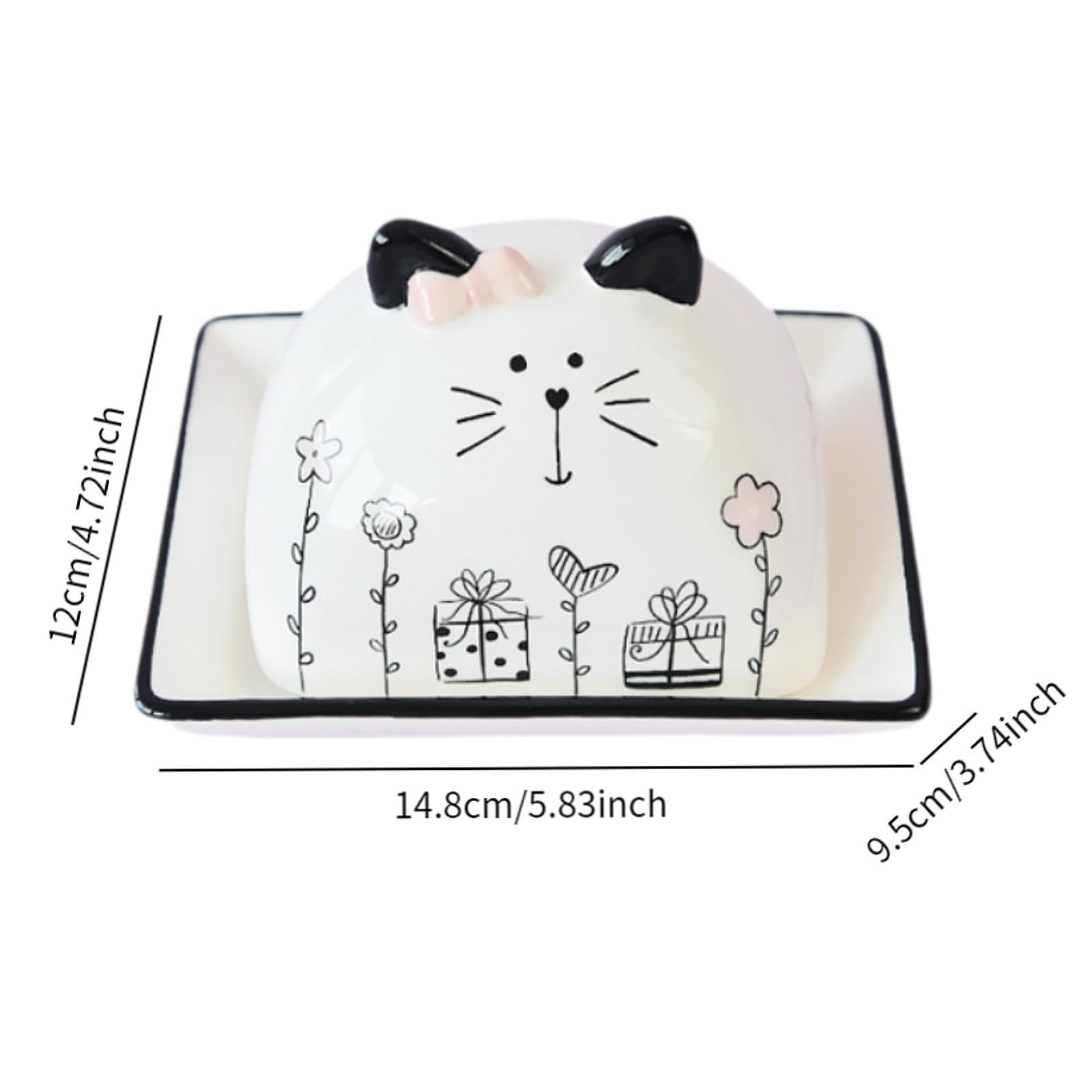 en Céramique avec Couvercle Illustré Chat Boîte à Beurre Classique Récipient pour Conserver Le Beurre Boîte de Rangement