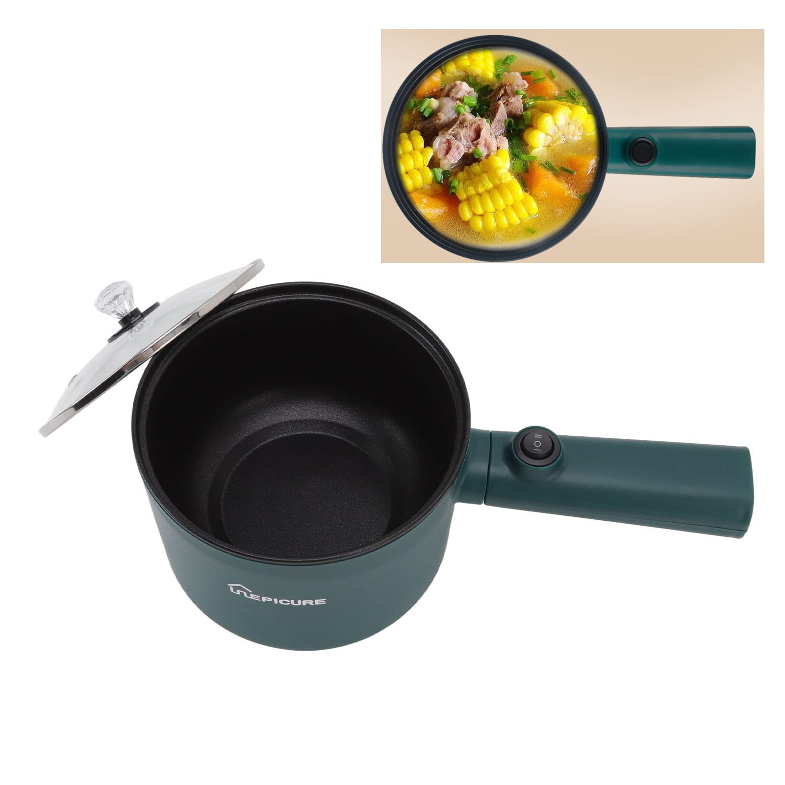 Pentola elettrica per noodle da 1,8 litri Pentola elettrica con coperchio Multicooker con coperchio Fornello elettrico a manico lungo per dormitorio da viaggio Spatola e a riscaldamento rapido