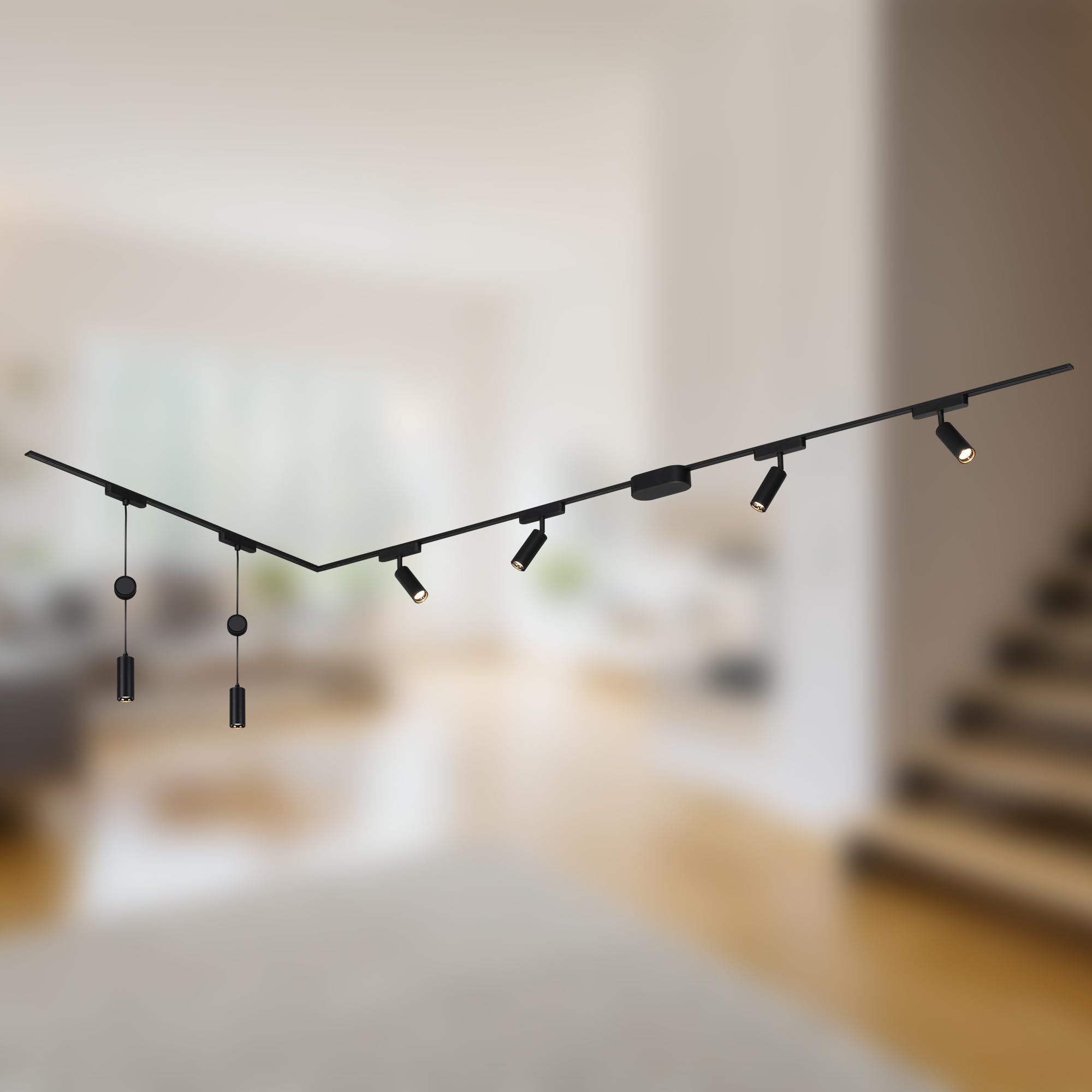 BRILONER - Système de rail Luxtrail set complet, 4x spots LED, 2x suspensions LED réglables en hauteur, forme L, lampes, système de rail lumineux pour plafond, rail de spots, plafonnier, 3m, noir
