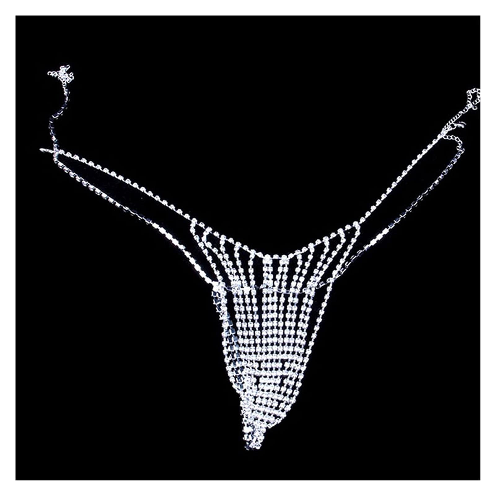 KLXSIVU Body Chain Rhinestone Bra Jewelry For Women Luxury Harness Crystal Bikini Underwear (set Silver)