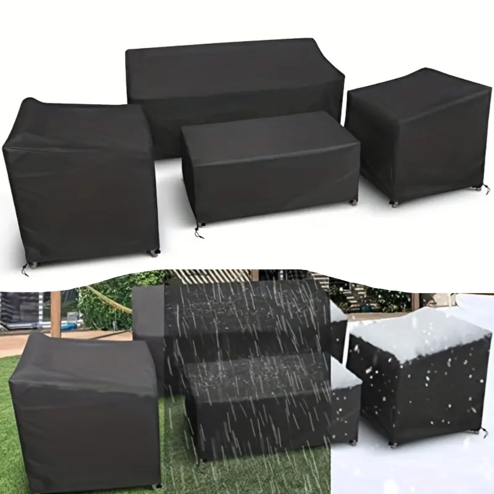 Lot de 4 housses de meubles de jardin en tissu Oxford 420D robuste, imperméables et coupe-vent avec sangles réglables pour chaises d'extérieur, canapé, table, protection contre la pluie