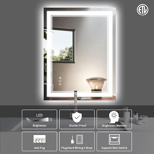 Miniatura 2 de ISTRIPMF Espejo de baño LED de 96 x 36 pulgadas con luces retroiluminado y frontal iluminado espejo de baño para pared antivaho regulable memoria
