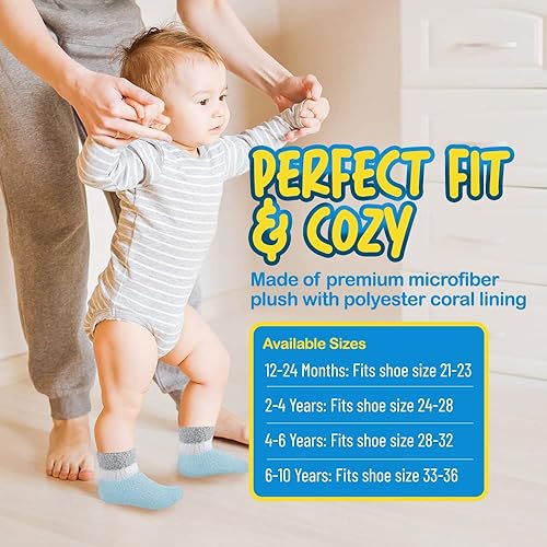 Miniatura 2 de Debra Weitzner 6 pares de calcetines cálidos y mullidos para niños con agarres, calcetines antideslizantes para niños pequeños
