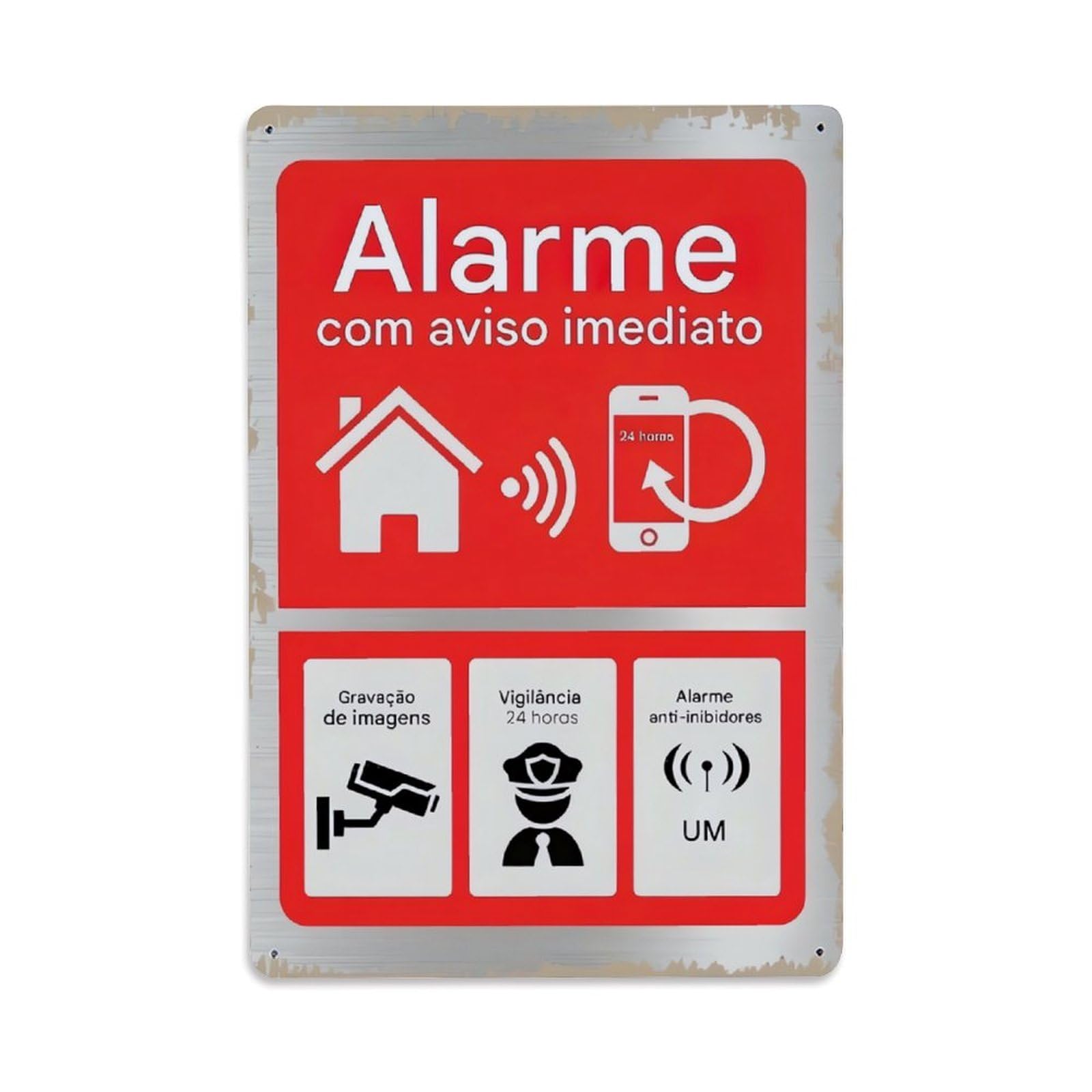 Portuguese 24H Video Surveillance Alarm Warning Sign Vintage Aluminium Metal Sign, Retro Wall Decor for Home, Bar, Garage & Farmhouse 30x20cm