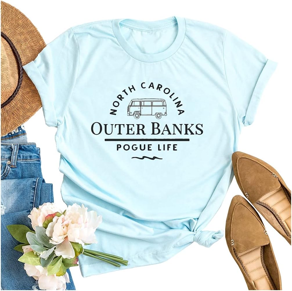 HONTOUTEWomen Outer Banks Pogue Life Shirt Funny Surfing Lover Sports College Athletic Tee Tops