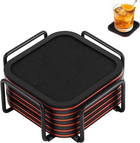 Miniatura 1 de Lexenic Posavasos absorbentes elegantes para bebidas con soporte, tapete de silicona con inserto de fieltro extraíble, antideslizante,