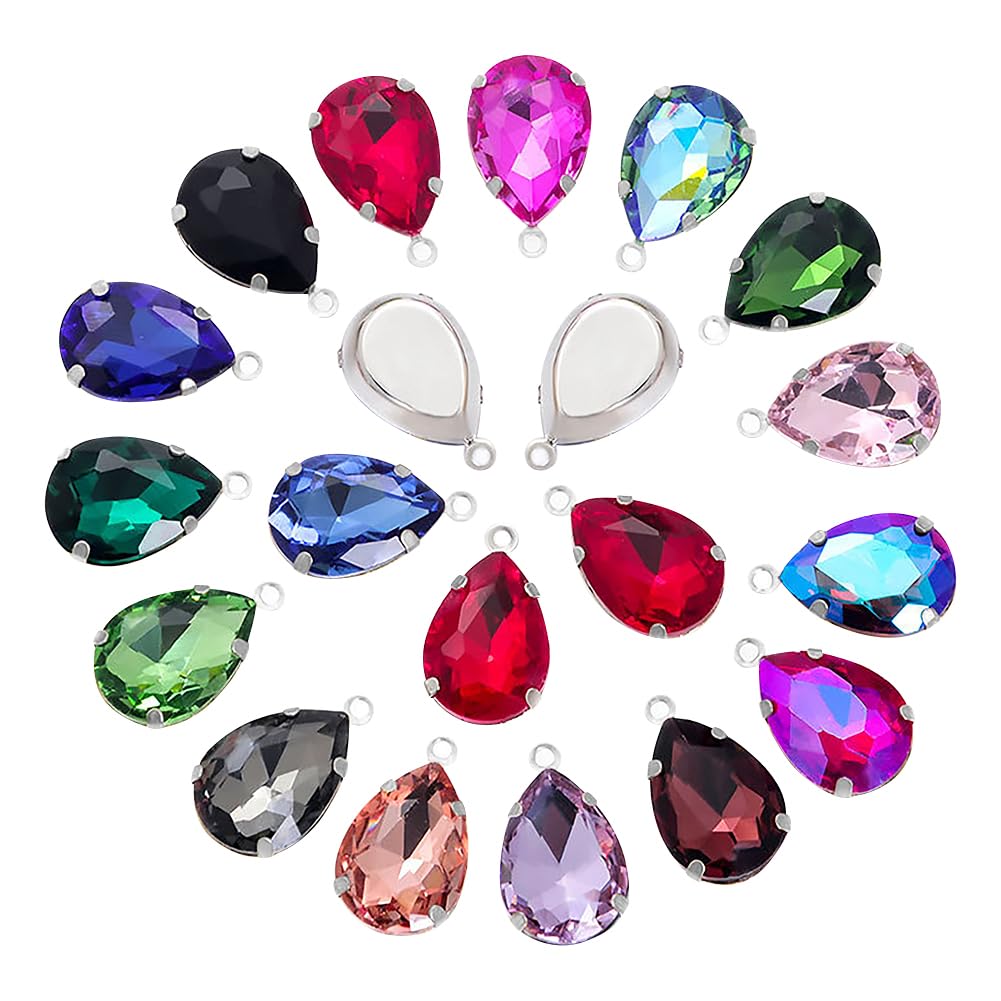FSSTUD 20 Pcs Tear Drop Pendants Gem Stone Charms Crystal Glass Birthstone Charms Beads Gemstones Pendant Charms Jewelry Making Charms Sew On Rhinestones