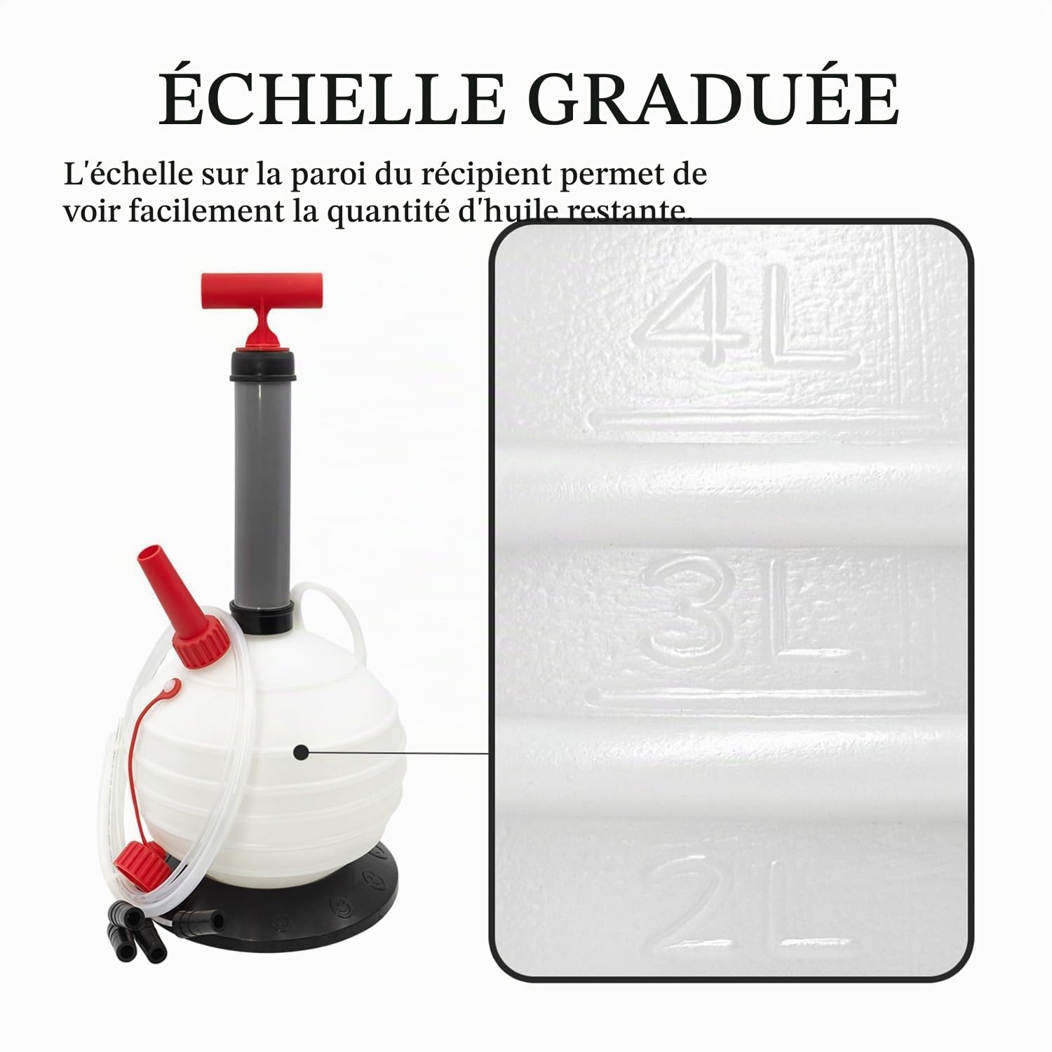 Pompe Vidange Huile Moteur 6L,Seringue a Huile,Équipée d'un Socle Amélioré Et De Quatre Types De Tuyaux,Pompe à Huile Adaptée Aux Voitures,Bateaux,Tondeuses à Gazon Et Autres Équipements