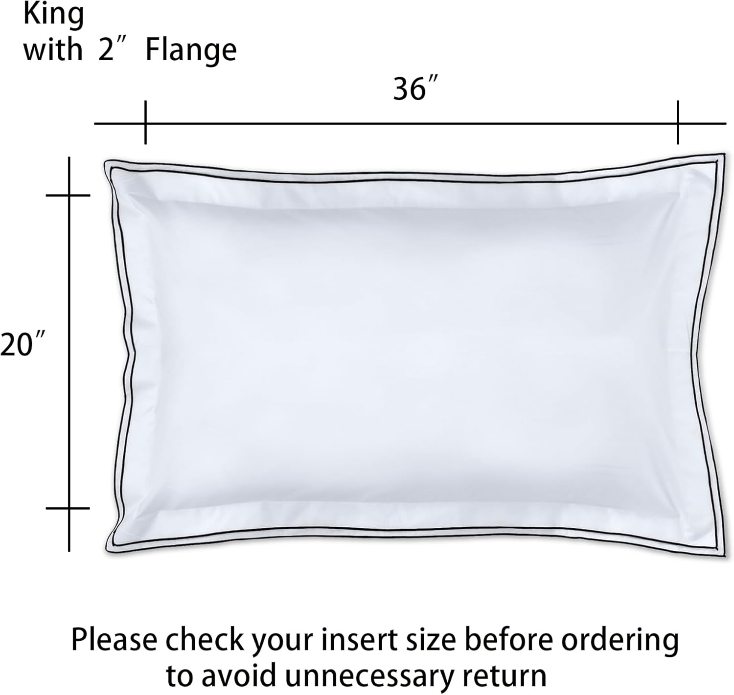 Set of 2 Elegant Embroidery Pillowcases, King Size, 100% Cotton - White Good Feeling Shams, Elegant Trims, Softer and Breathable Pillow Covers, 20x36 inches - Image 3