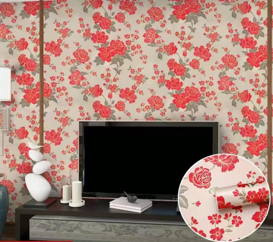 Image of JAAMSO ROYALS Red Flower Wallpaper for Bedroom, Bedroom Wallpaper(500CM x 45CM)