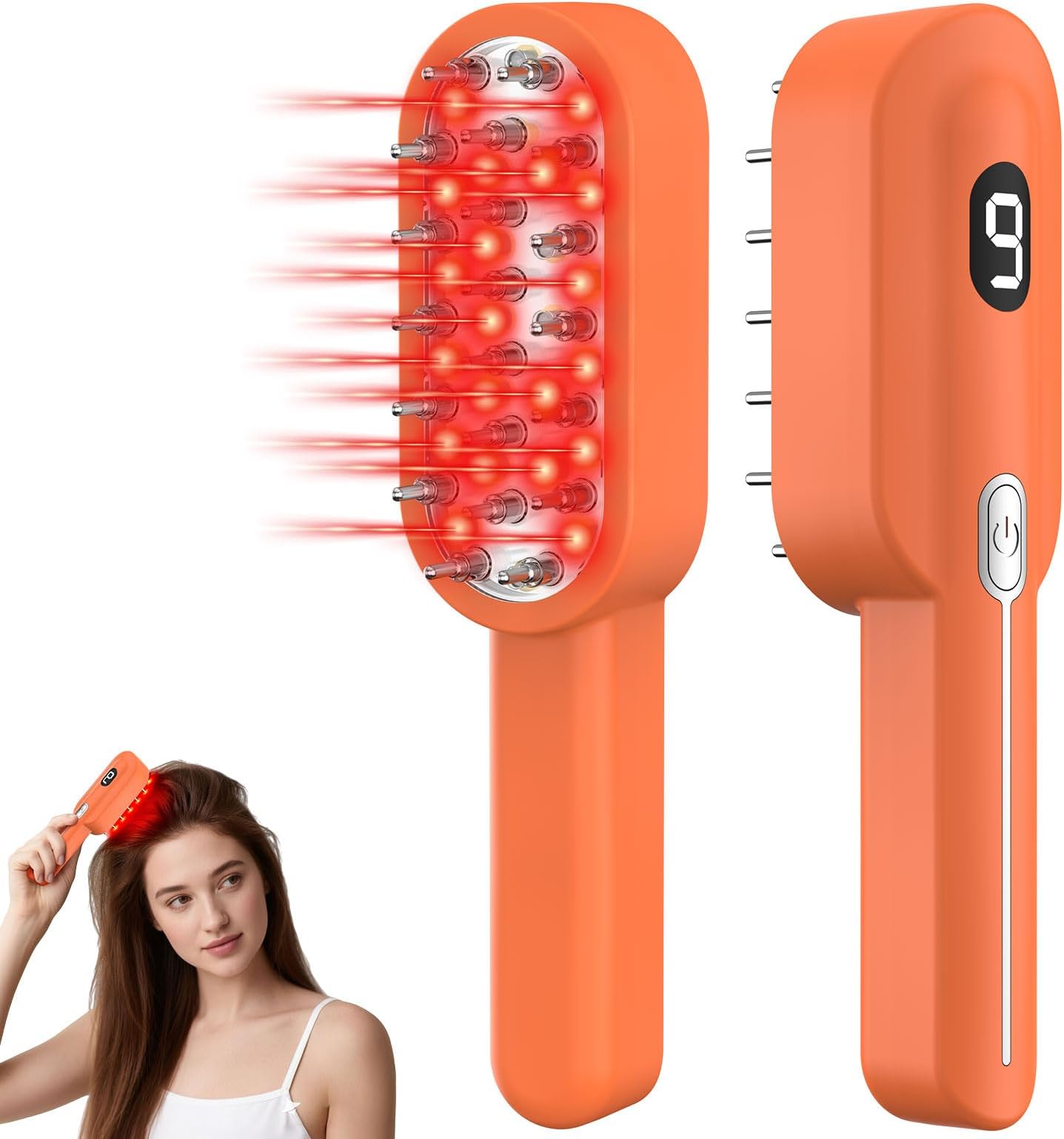 Red Light Therapy Scalp Comb with Laser & Infrared Light, 5 Modes Vibration Scalp Massager with Timer Display, Red Light Hair Brush, Promote Hair Growth in Women and Men