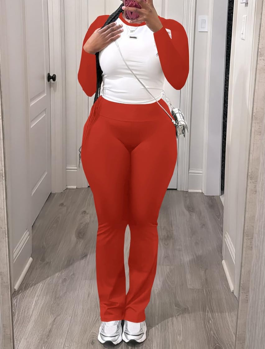 Nimsruc 2 Piece Outfits for Women Casual Sweat Sets Long Sleeve Matching Set Jogging Suits Tracksuits Red XXL - Image 2