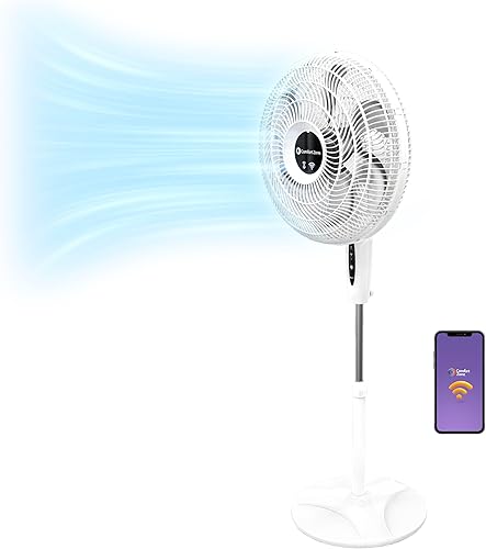 Comfort Zone Ventilador oscilante inteligente WiFi de 18 pulgadas, ventilador de pared de 3 velocidades con control de voz, temporizador de función